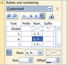 Customized Settings for Bullets and Numbering